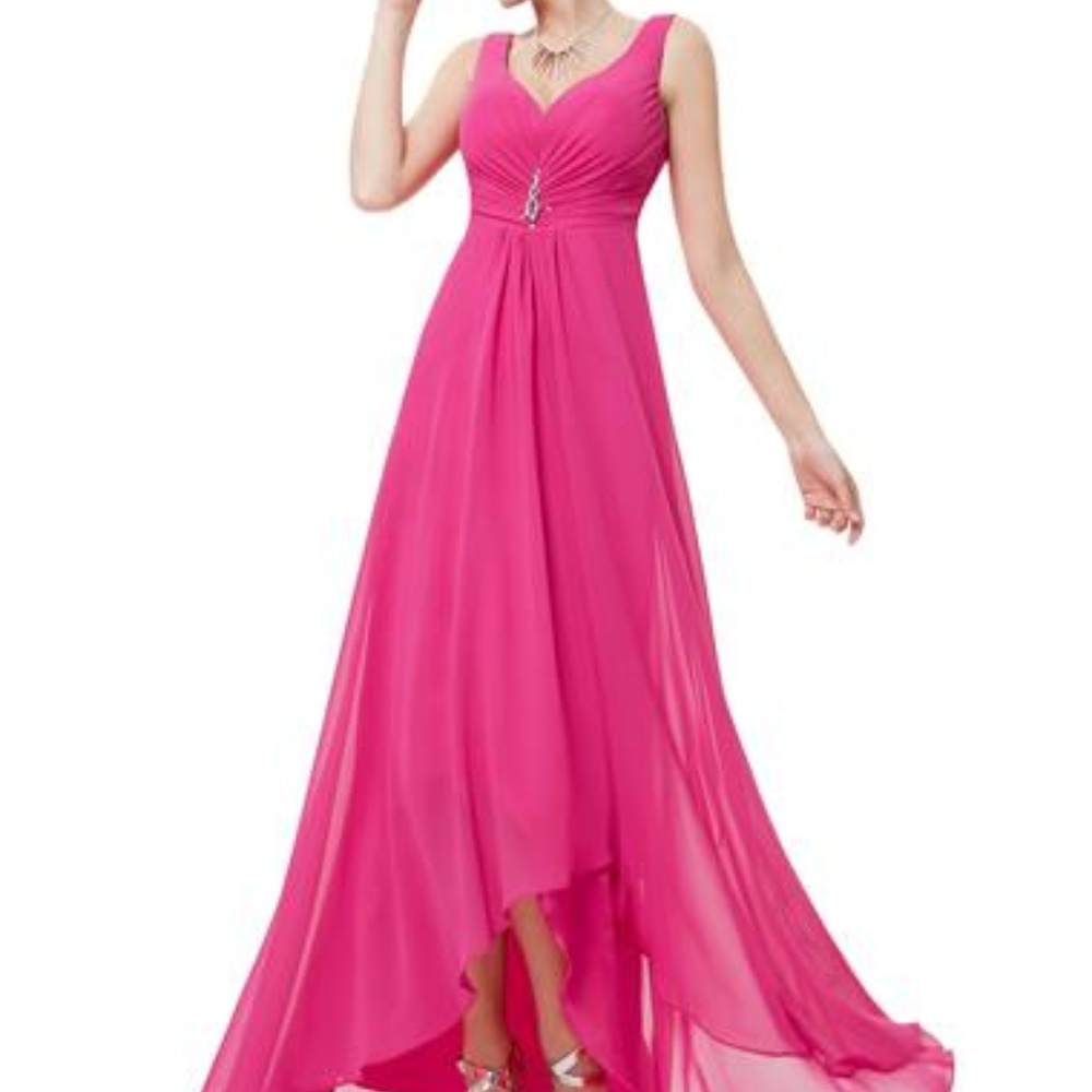Sz. 6  Hot Pink Gown Double V-neck Evening Gown